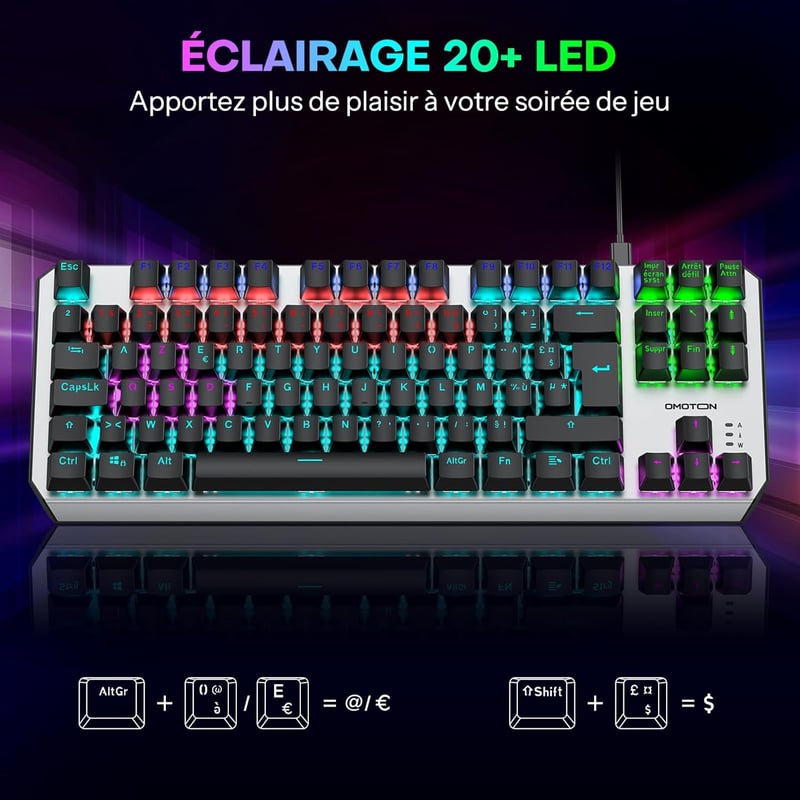 OMOTON 80% TKL Mechanikus Gaming Billentyűzet Piros Switchekkel és Háttérvilágítással