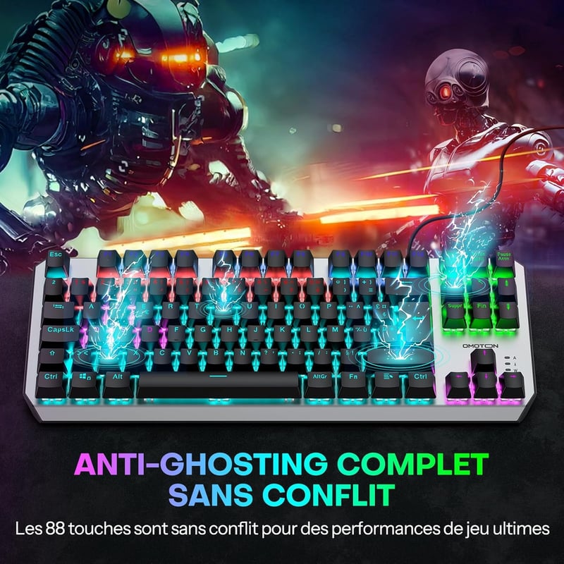 OMOTON 80% TKL Mechanikus Gaming Billentyűzet Piros Switchekkel és Háttérvilágítással
