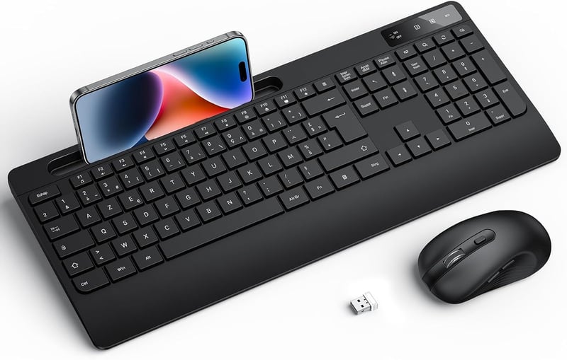 OMOTON AZERTY Vezeték nélküli ergonomikus billentyűzet csuklótámasszal, numerikus billentyűzettel, fekete