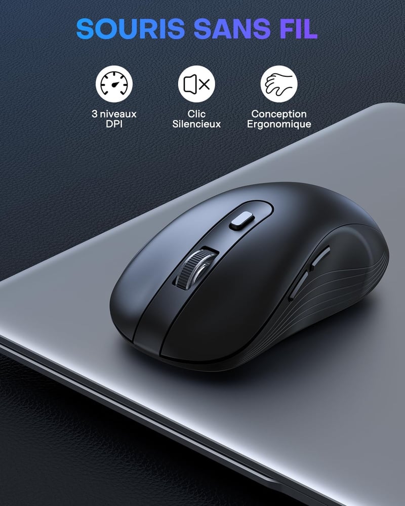 OMOTON AZERTY Vezeték nélküli ergonomikus billentyűzet csuklótámasszal, numerikus billentyűzettel, fekete