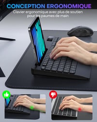 OMOTON AZERTY Vezeték nélküli ergonomikus billentyűzet csuklótámasszal, numerikus billentyűzettel, fekete 3