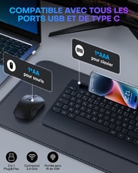 OMOTON AZERTY Vezeték nélküli ergonomikus billentyűzet csuklótámasszal, numerikus billentyűzettel, fekete 2