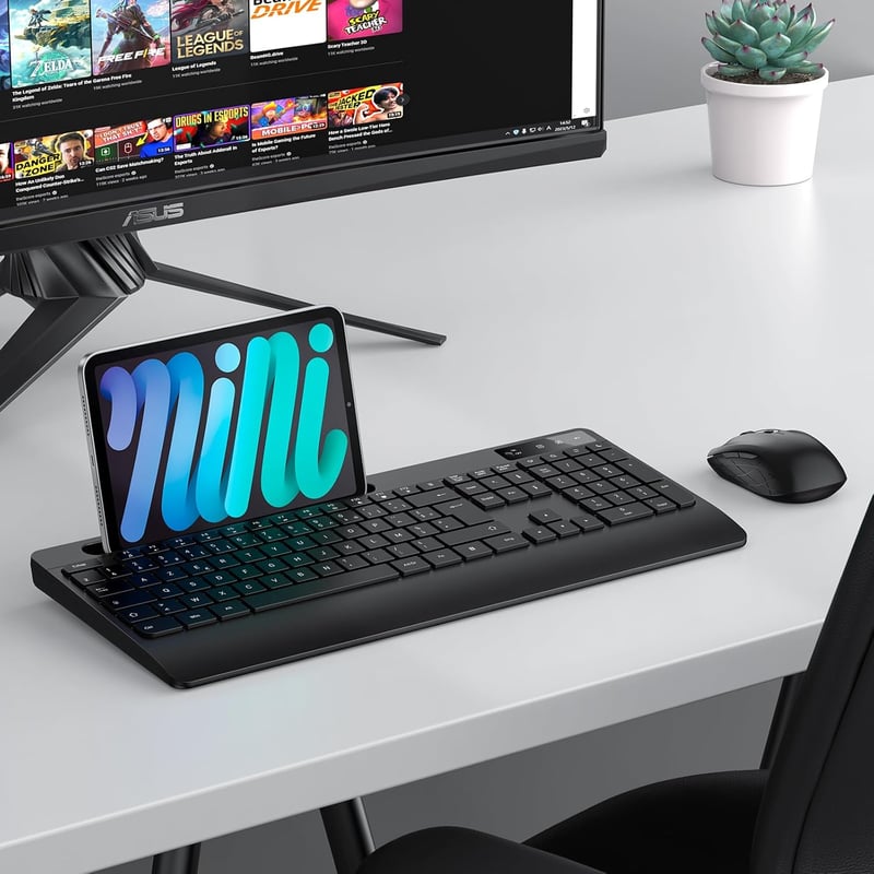 OMOTON AZERTY Vezeték nélküli ergonomikus billentyűzet csuklótámasszal, numerikus billentyűzettel, fekete