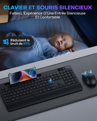 OMOTON AZERTY Vezeték nélküli ergonomikus billentyűzet csuklótámasszal, numerikus billentyűzettel, fekete 4