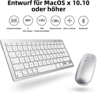 OMOTON Bluetooth Billentyűzet és Egér Szett Mac Eszközökhöz - Kompakt Vezeték Nélküli Kombó MacBook Pro/Air, iMac, Mac Mini Kompatibilitássa 3