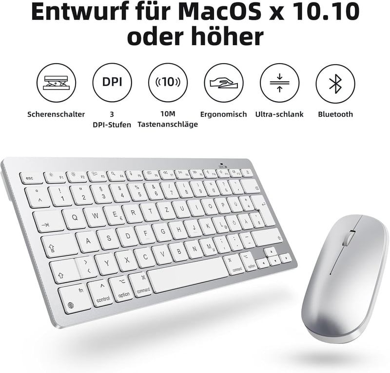 OMOTON Bluetooth Billentyűzet és Egér Szett Mac Eszközökhöz - Kompakt Vezeték Nélküli Kombó MacBook Pro/Air, iMac, Mac Mini Kompatibilitássa