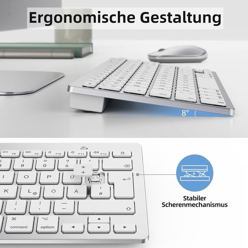 OMOTON Bluetooth Billentyűzet és Egér Szett Mac Eszközökhöz - Kompakt Vezeték Nélküli Kombó MacBook Pro/Air, iMac, Mac Mini Kompatibilitássa