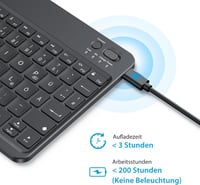 OMOTON Bluetooth Billentyűzet iPad iPhone Android Windows Telefonos Tartóval Háttérvilágítás Újratölthető QWERTZ 5