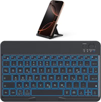 OMOTON Bluetooth Billentyűzet iPad iPhone Android Windows Telefonos Tartóval Háttérvilágítás Újratölthető QWERTZ 1