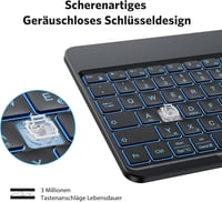 OMOTON Bluetooth Billentyűzet iPad iPhone Android Windows Telefonos Tartóval Háttérvilágítás Újratölthető QWERTZ 6