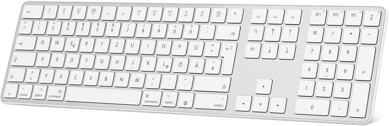 OMOTON Bluetooth Billentyűzet Mac-hez, Újratölthető Vezeték Nélküli Billentyűzet, 3 Csatorna, Ezüst