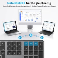 OMOTON Bluetooth Billentyűzet Wireless MacBook Pro/Air iMac Mac Mini Újratölthető 3 Csatorna QWERTZ 6