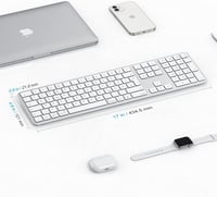 OMOTON Bluetooth Billentyűzet Mac-hez, Újratölthető Vezeték Nélküli Billentyűzet, 3 Csatorna, Ezüst 3