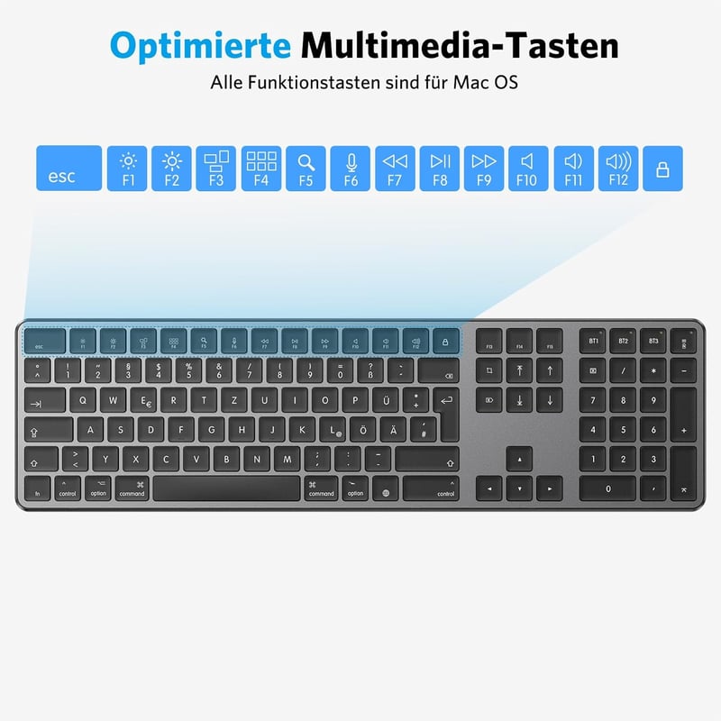 OMOTON Bluetooth Billentyűzet Wireless MacBook Pro/Air iMac Mac Mini Újratölthető 3 Csatorna QWERTZ