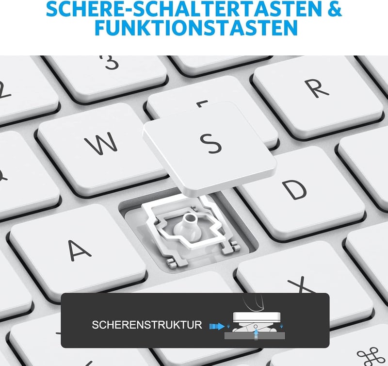 OMOTON Bluetooth Billentyűzet Mac-hez, Újratölthető Vezeték Nélküli Billentyűzet, 3 Csatorna, Ezüst