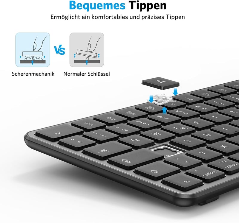 OMOTON Bluetooth Billentyűzet Wireless MacBook Pro/Air iMac Mac Mini Újratölthető 3 Csatorna QWERTZ