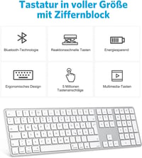 OMOTON Bluetooth Billentyűzet Mac-hez, Újratölthető Vezeték Nélküli Billentyűzet, 3 Csatorna, Ezüst 8