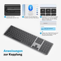 OMOTON Bluetooth Billentyűzet Wireless MacBook Pro/Air iMac Mac Mini Újratölthető 3 Csatorna QWERTZ 4