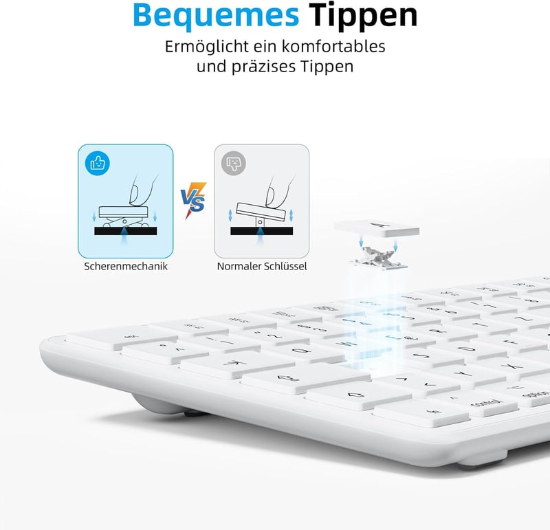 OMOTON Bluetooth Billentyűzet Mac-hez Vezeték Nélküli QWERTZ MacBook Pro Air iMac Mini Fehér AAA Elemmel Működő Teljes Méret