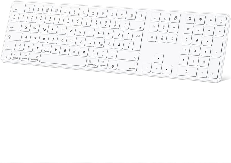 OMOTON Bluetooth Billentyűzet Mac-hez Vezeték Nélküli QWERTZ MacBook Pro Air iMac Mini Fehér AAA Elemmel Működő Teljes Méret