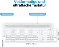 OMOTON Bluetooth Billentyűzet Mac-hez Vezeték Nélküli QWERTZ MacBook Pro Air iMac Mini Fehér AAA Elemmel Működő Teljes Méret 6