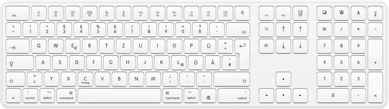 OMOTON Bluetooth Billentyűzet Mac-hez Vezeték Nélküli QWERTZ MacBook Pro Air iMac Mini Fehér AAA Elemmel Működő Teljes Méret