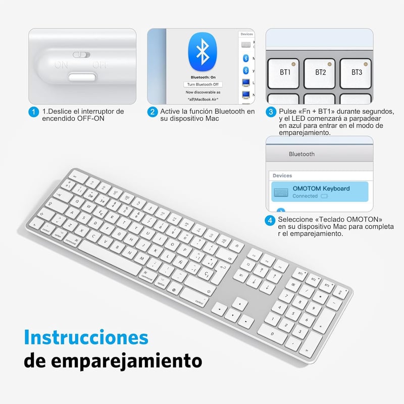 OMOTON Bluetooth Billentyűzet MacBook Air Pro iMac Mac ezüst újratölthető