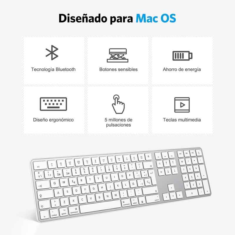 OMOTON Bluetooth Billentyűzet MacBook Air Pro iMac Mac ezüst újratölthető