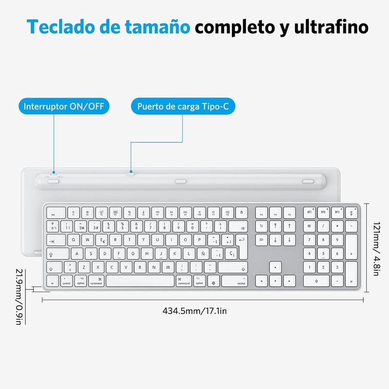 OMOTON Bluetooth Billentyűzet MacBook Air Pro iMac Mac ezüst újratölthető