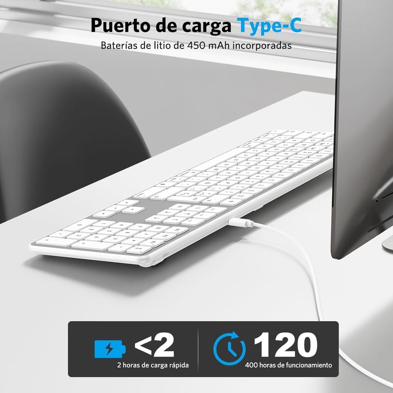 OMOTON Bluetooth Billentyűzet MacBook Air Pro iMac Mac ezüst újratölthető