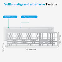 OMOTON Bluetooth Billentyűzet MacBook Pro/Air, iMac Kompatibilis, Újratölthető Vezeték Nélküli Billentyűzet QWERTZ Kiosztással 8