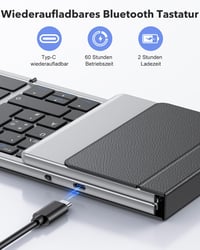 Skladacia Bluetooth klávesnica OMOTON s numerickou časťou, QWERTZ, bezdrôtová, nabíjateľná, 3-kanálová, iOS/Android/Windows/Mac, vesmírna sivá-čierna 6