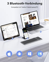 OMOTON Bluetooth Összecsukható Billentyűzet Numerikus Billentyűzettel AZERTY 3