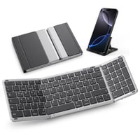 Skladacia Bluetooth klávesnica OMOTON s numerickou časťou, QWERTZ, bezdrôtová, nabíjateľná, 3-kanálová, iOS/Android/Windows/Mac, vesmírna sivá-čierna 1