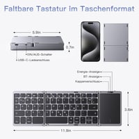 OMOTON Bluetooth összecsukható billentyűzet touchpad-del, 3 csatorna, hordozható 4