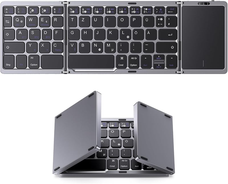 OMOTON Bluetooth összecsukható billentyűzet touchpad-del, 3 csatorna, hordozható