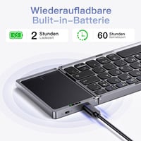 OMOTON Bluetooth összecsukható billentyűzet touchpad-del, 3 csatorna, hordozható 2