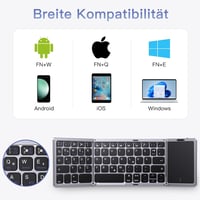 OMOTON Bluetooth összecsukható billentyűzet touchpad-del, 3 csatorna, hordozható 5