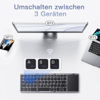OMOTON Bluetooth összecsukható billentyűzet touchpad-del, 3 csatorna, hordozható 6