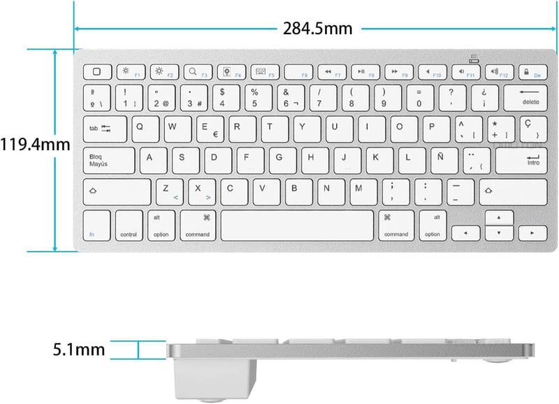 OMOTON Bluetooth Spanyol Billentyűzet iPad iPhone iOS Fehér