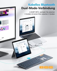 OMOTON Bluetooth Vezeték Nélküli Billentyűzet Fém Házban, Világító QWERTZ, Ergonomikus 2