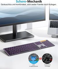OMOTON Bluetooth Vezeték Nélküli Billentyűzet Fém Házban, Világító QWERTZ, Ergonomikus 5