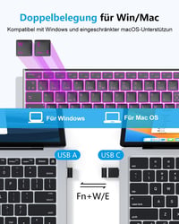 OMOTON Bluetooth Vezeték Nélküli Billentyűzet Fém Házban, Világító QWERTZ, Ergonomikus 8