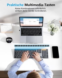 OMOTON Bluetooth Vezeték Nélküli Billentyűzet Fém Házban, Világító QWERTZ, Ergonomikus 4