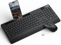 OMOTON Ergonomikus Vezeték Nélküli Billentyűzet-Egér Szett QWERTZ Német Kiosztással, Csuklótámasszal, Állvánnyal, PC/Windows Kompatibilis, F 9