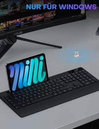 OMOTON Ergonomikus Vezeték Nélküli Billentyűzet-Egér Szett QWERTZ Német Kiosztással, Csuklótámasszal, Állvánnyal, PC/Windows Kompatibilis, F 6