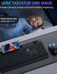 OMOTON Ergonomikus Vezeték Nélküli Billentyűzet-Egér Szett QWERTZ Német Kiosztással, Csuklótámasszal, Állvánnyal, PC/Windows Kompatibilis, F 4