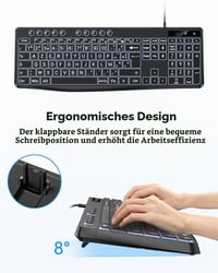 Káblová klávesnica OMOTON s bielym podsvietením a rozložením AZERTY, 2 v 1 USB A/C, pre seniorov, deti a slabozrakých, kompatibilná s Windows 7