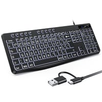 Káblová klávesnica OMOTON s bielym podsvietením a rozložením AZERTY, 2 v 1 USB A/C, pre seniorov, deti a slabozrakých, kompatibilná s Windows 1