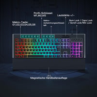 OMOTON Félmechanikus Gamer Billentyűzet, Programozható, Mágneses Csuklótámasz, QWERTZ Háttérvilágítás, 26 Gomb, Anti-Ghosting, Windows/PS4 K 4